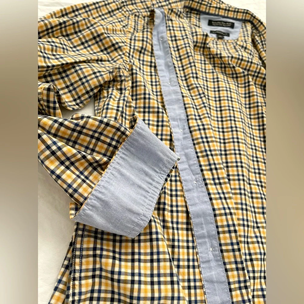 Banana Republic Mens Plaid Button Shirt | Camden Fit | Size M | Navy & Yellow